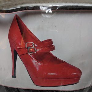 Red Patent Mary Jane Stiletto Heel Shoe Double Buckle - Halloween Costume - NWT